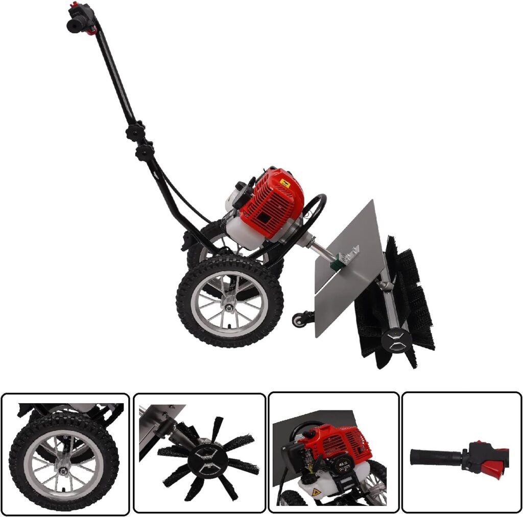 CNCEST Hand Push Sweeper Machine Blower,52cc 2 Stroke 2.3HP Gasoline Sweeper with Blower,Handheld Broom Sweeper Broom Brush Clear with Air Cooled for Driveway Turf Snow(with Blower)