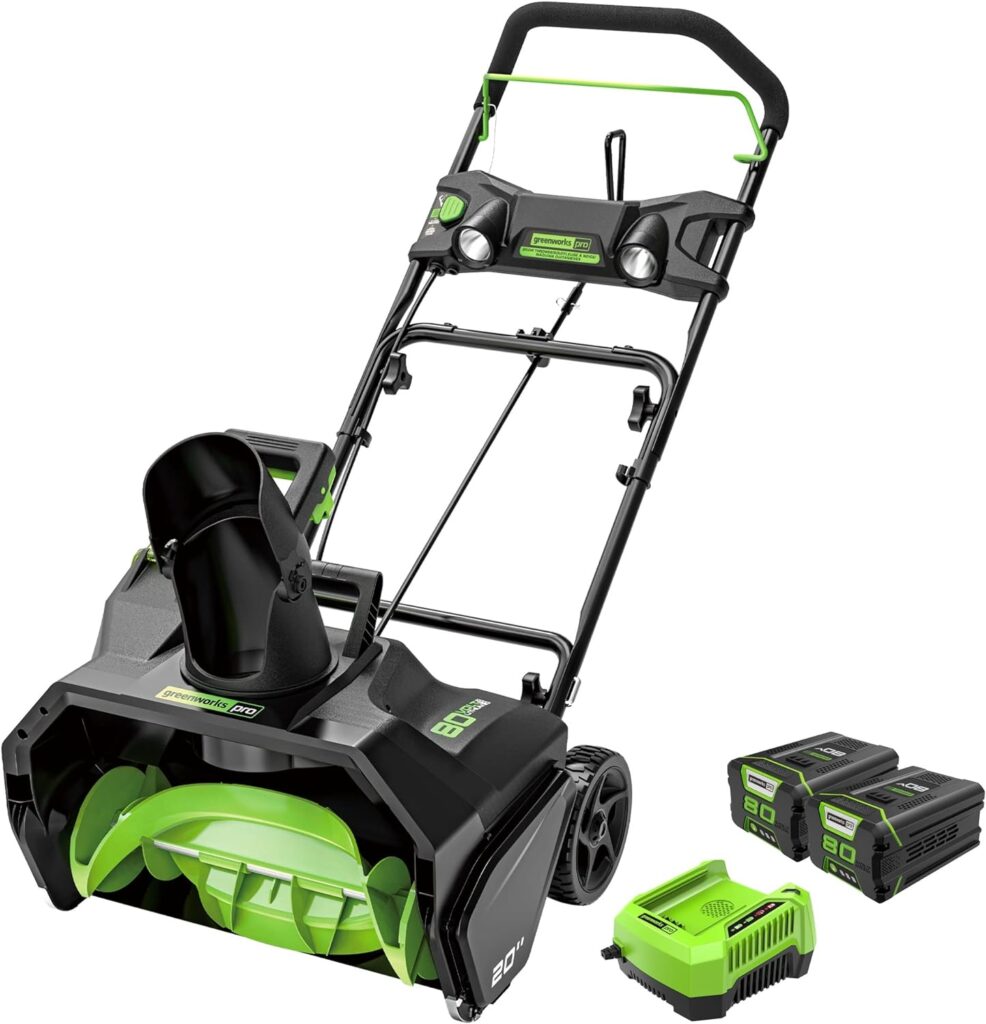 GreenWorks Pro 80V 20-Inch Cordless Snow Thrower, 2Ah Battery  Charger Included with extra 80V 2.0AH Lithium Ion Battery
