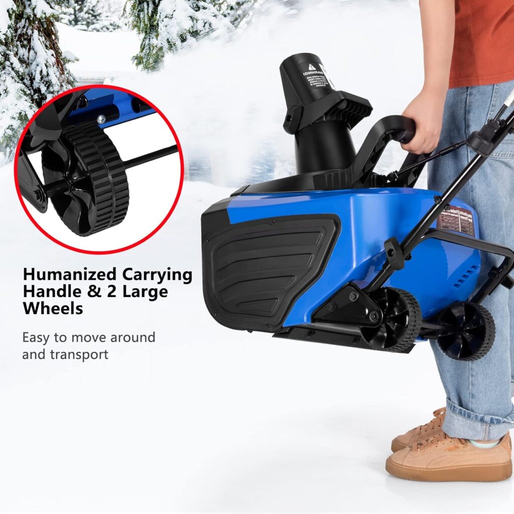 GYMAX Electric Snow Thrower, 18” 15Amp Corded Snow Blower with 180° Chute Rotation 2 Transport Wheels, 26’ Throwing Distance for Driveway, Sidewalk (Blue)