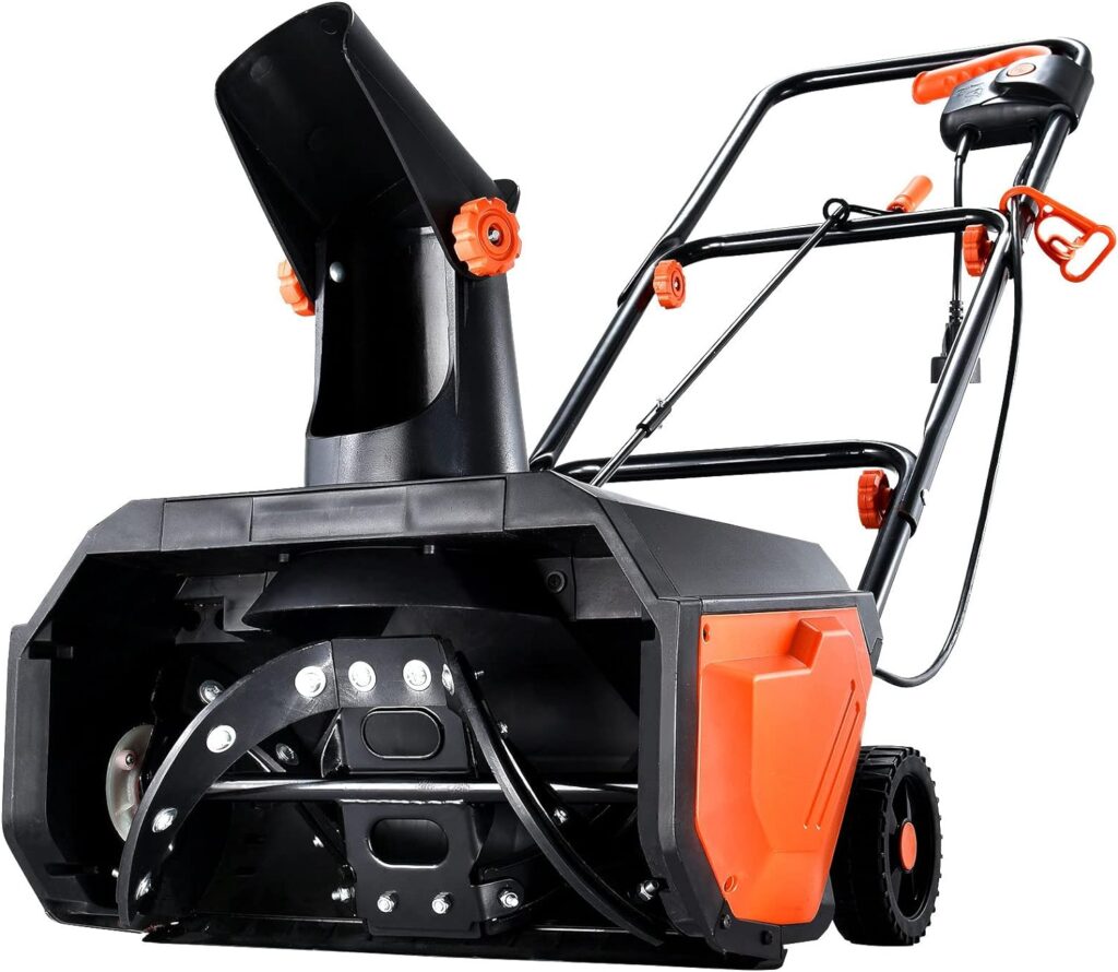 Kapoo Snow Thrower, 18 Inch Electric Snow Blower, 13 Amp, Overload Protection, Steel Auger and 180° Rotatable Chute, Black Orange bb02
