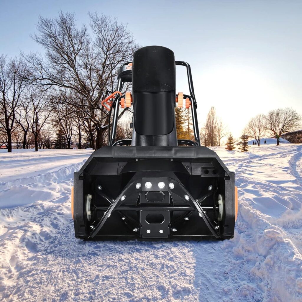 Kapoo Snow Thrower, 18 Inch Electric Snow Blower, 13 Amp, Overload Protection, Steel Auger and 180° Rotatable Chute, Black Orange bb02
