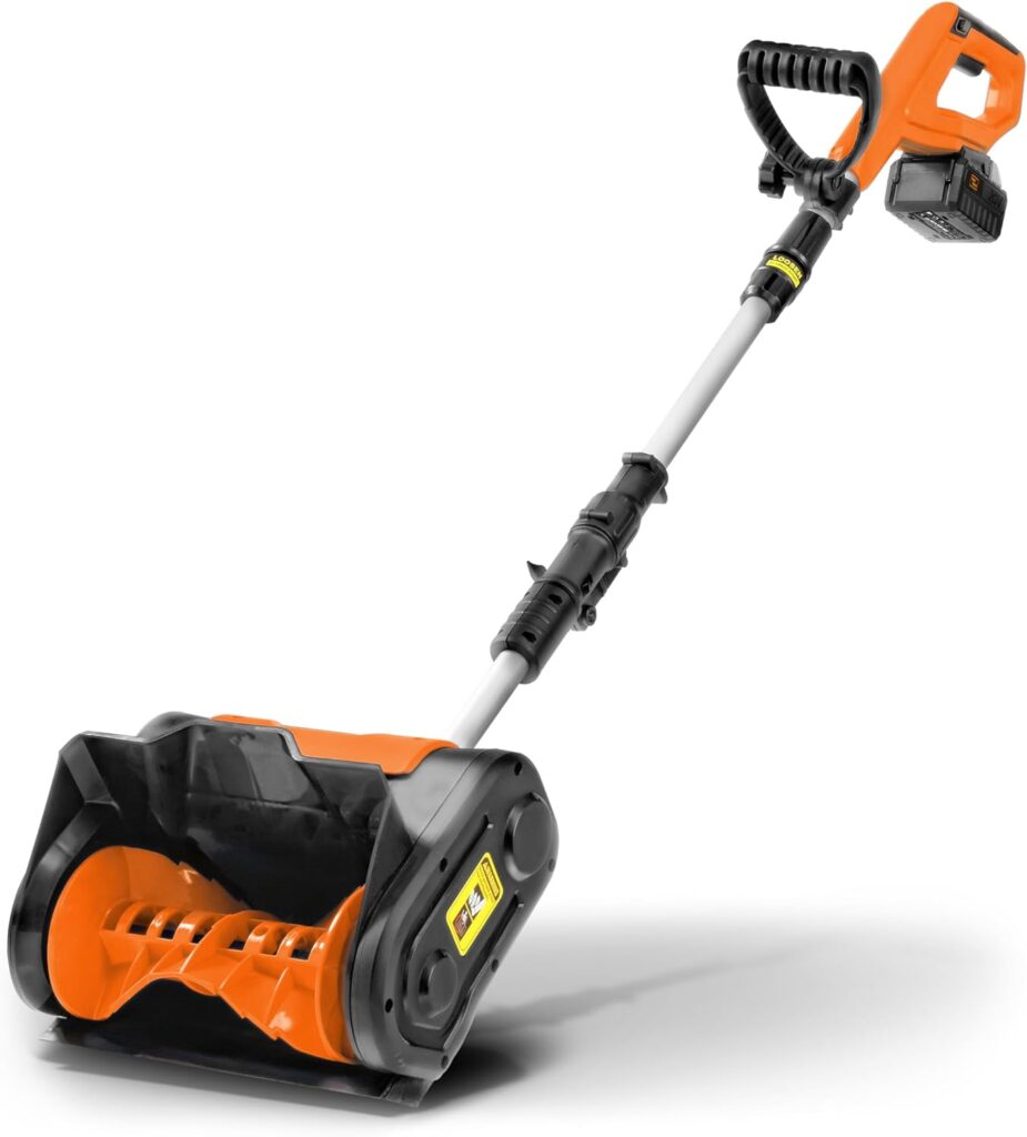 SuperHandy Snow Thrower Power Shovel 4Ah DC 20V Upgraded Design, Cordless Rechargeable, Lightweight 10 in. Width 5 in. Depth, 25 ft Throwing Distance, 300 lbs per Min