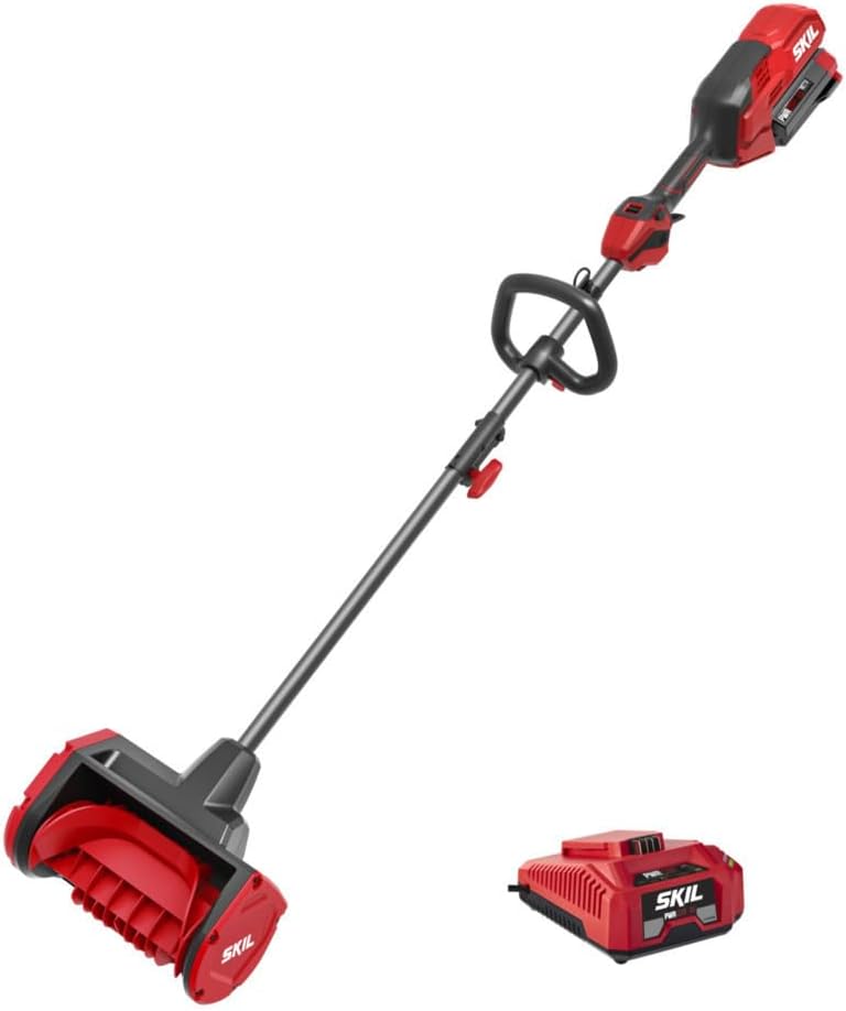 SKIL PWR CORE 40 Brushless 40V 12 in. Power Head Snow Shovel Kit, 20ft Throwing Distance, Includes 4.0Ah Battery and Charger - PSS1200C-10, Red