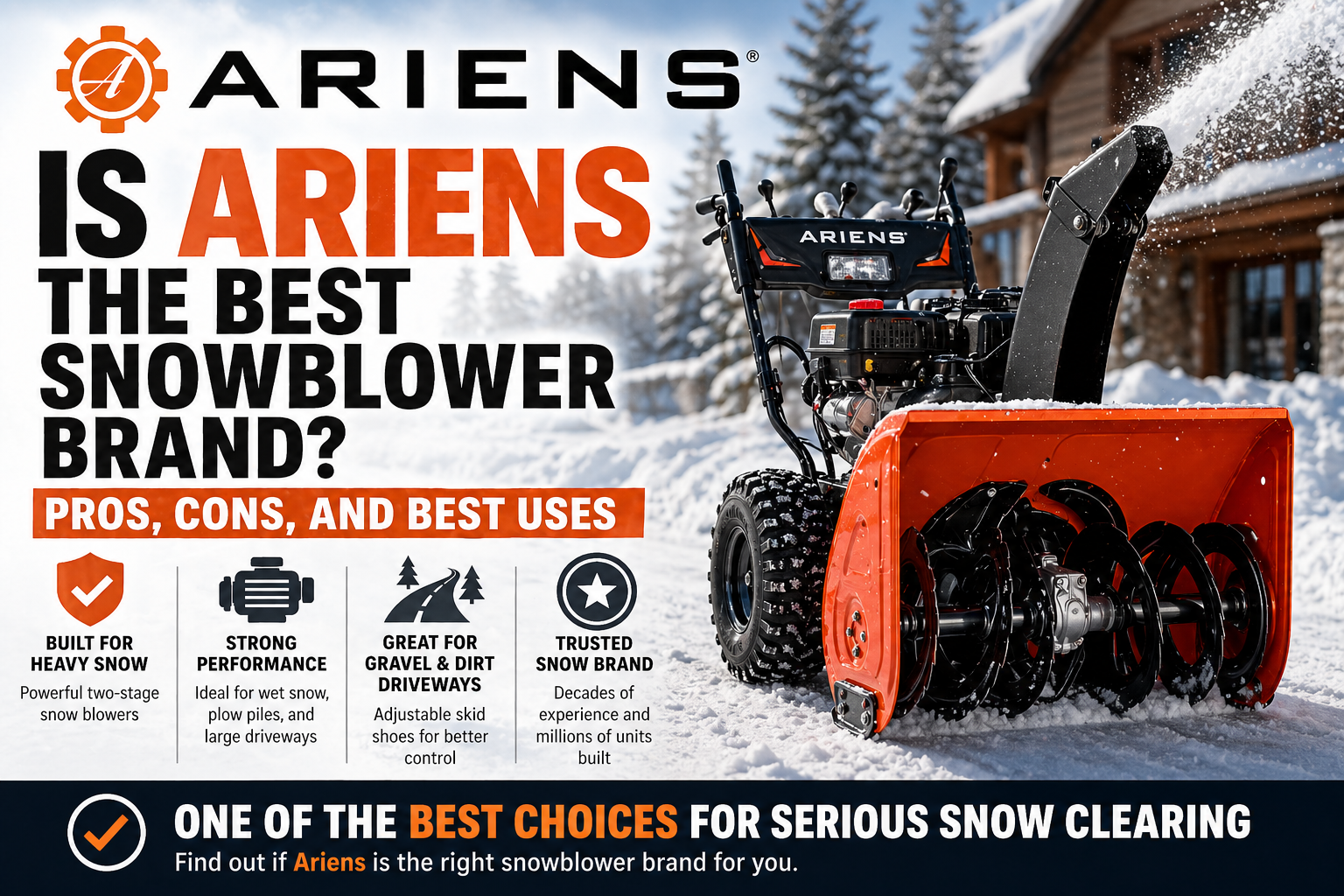 Ariens snowblower clearing heavy snow from a driveway